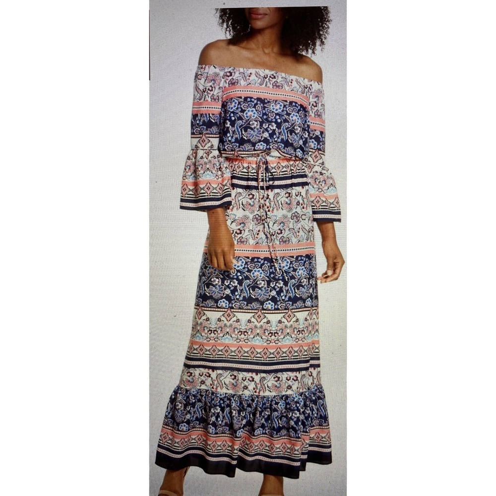 Eliza J off the shoulder tie waist maxi dress